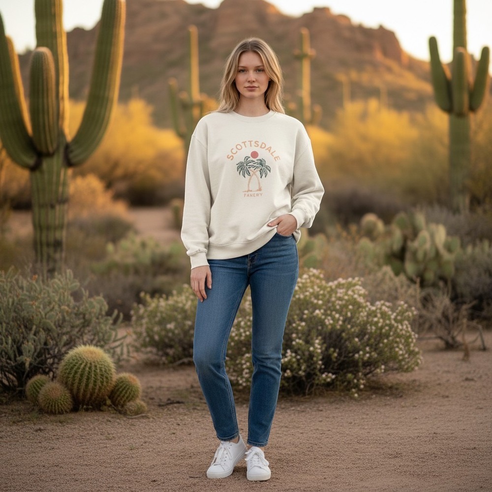 Faherty Scottsdale Palm Tree Graphic Sweatshirt Cream Cotton Modal WKU2446SOW M